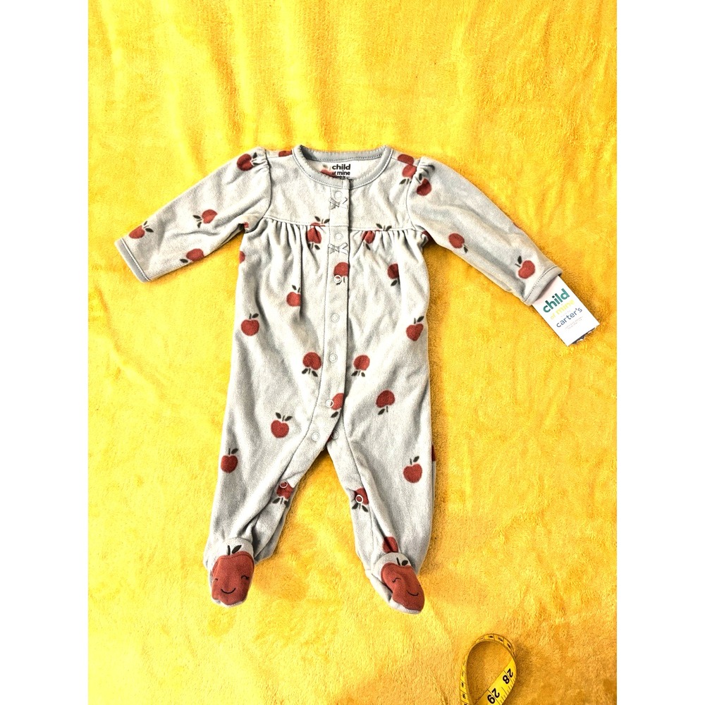 Child of Mine by Carters Baby Girls Apple Print Fleece Footed Sleeper Green 0-3M